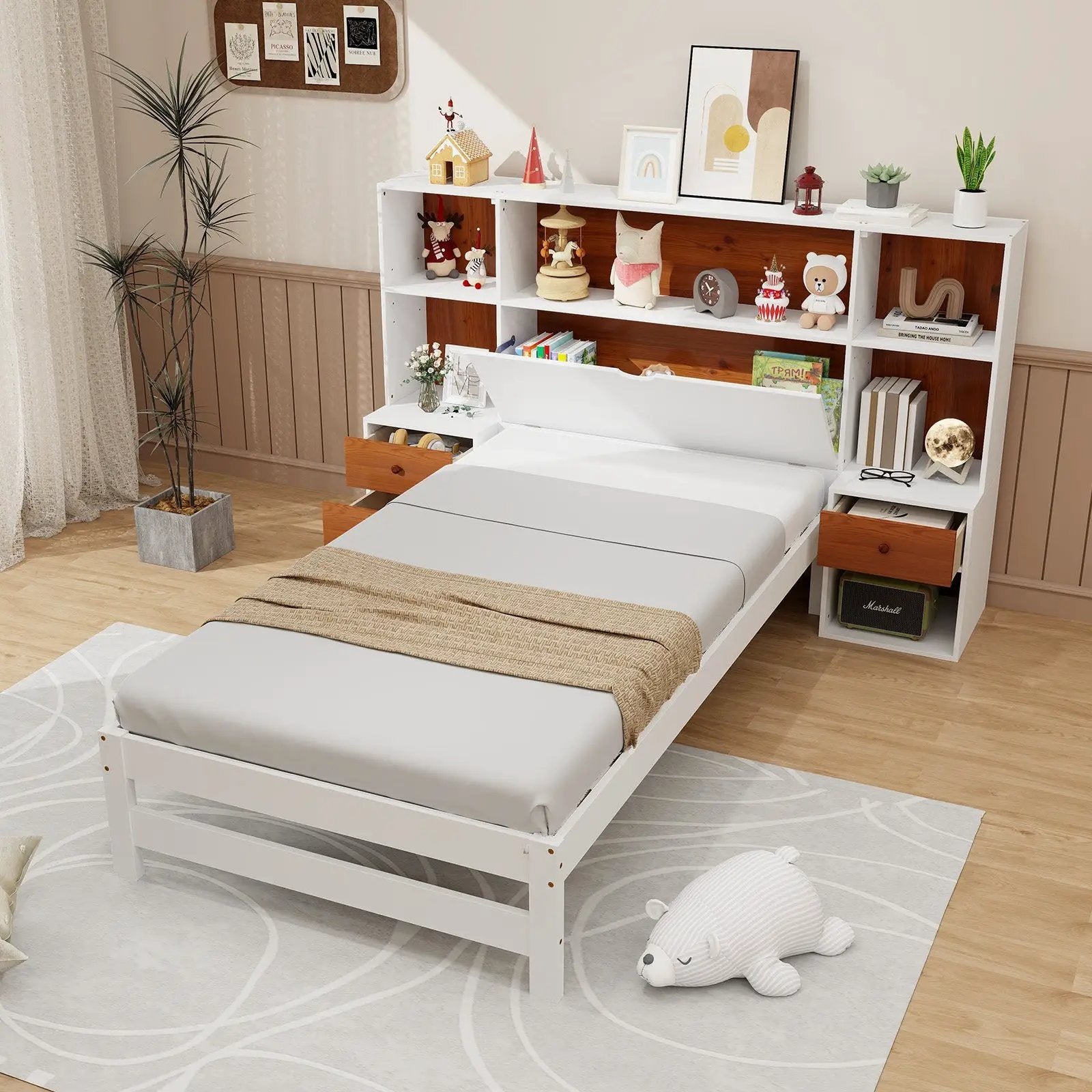 Bed Frame with Storage Headboard and Nightstands-Twin Size by DirectDeals