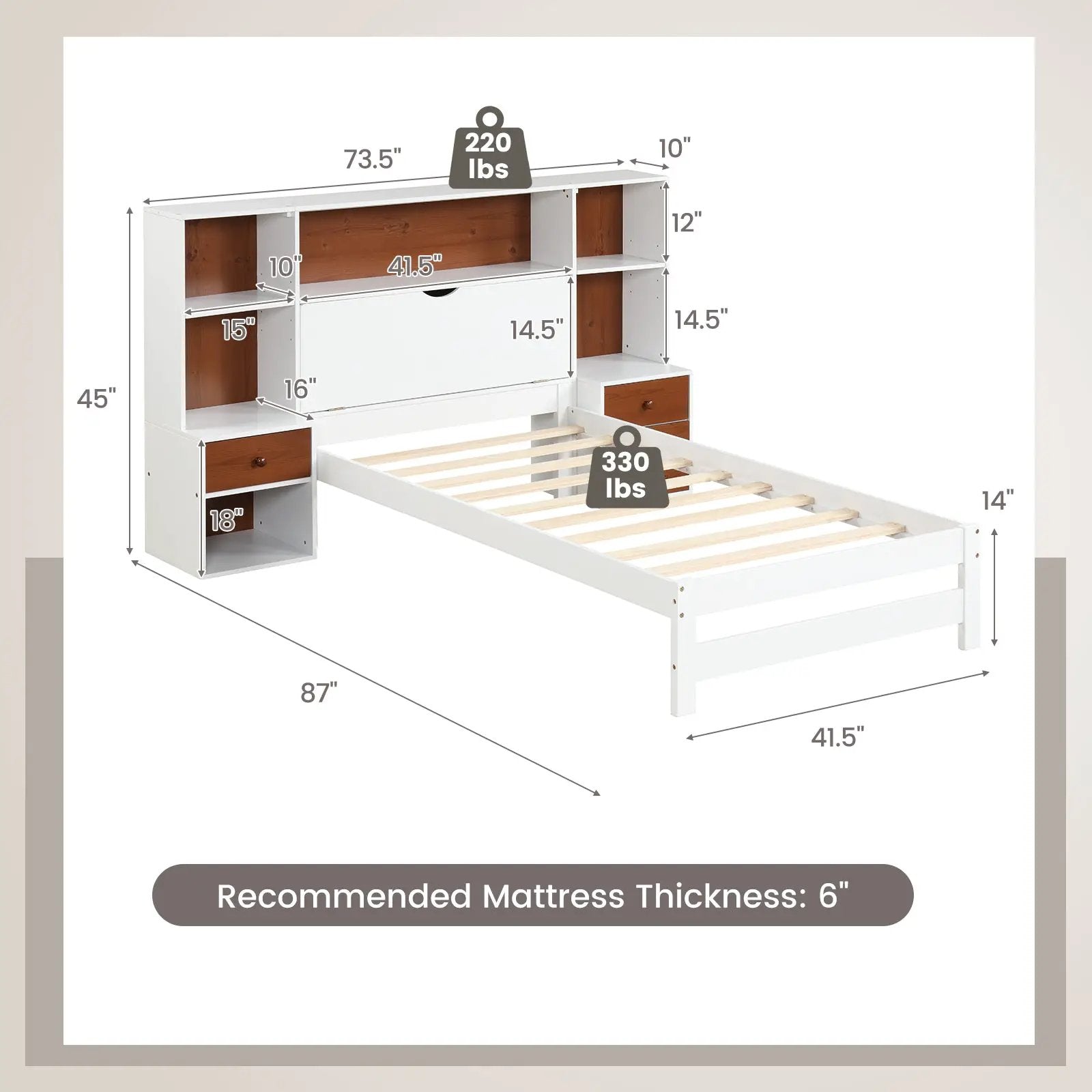 Bed Frame with Storage Headboard and Nightstands-Twin Size by DirectDeals