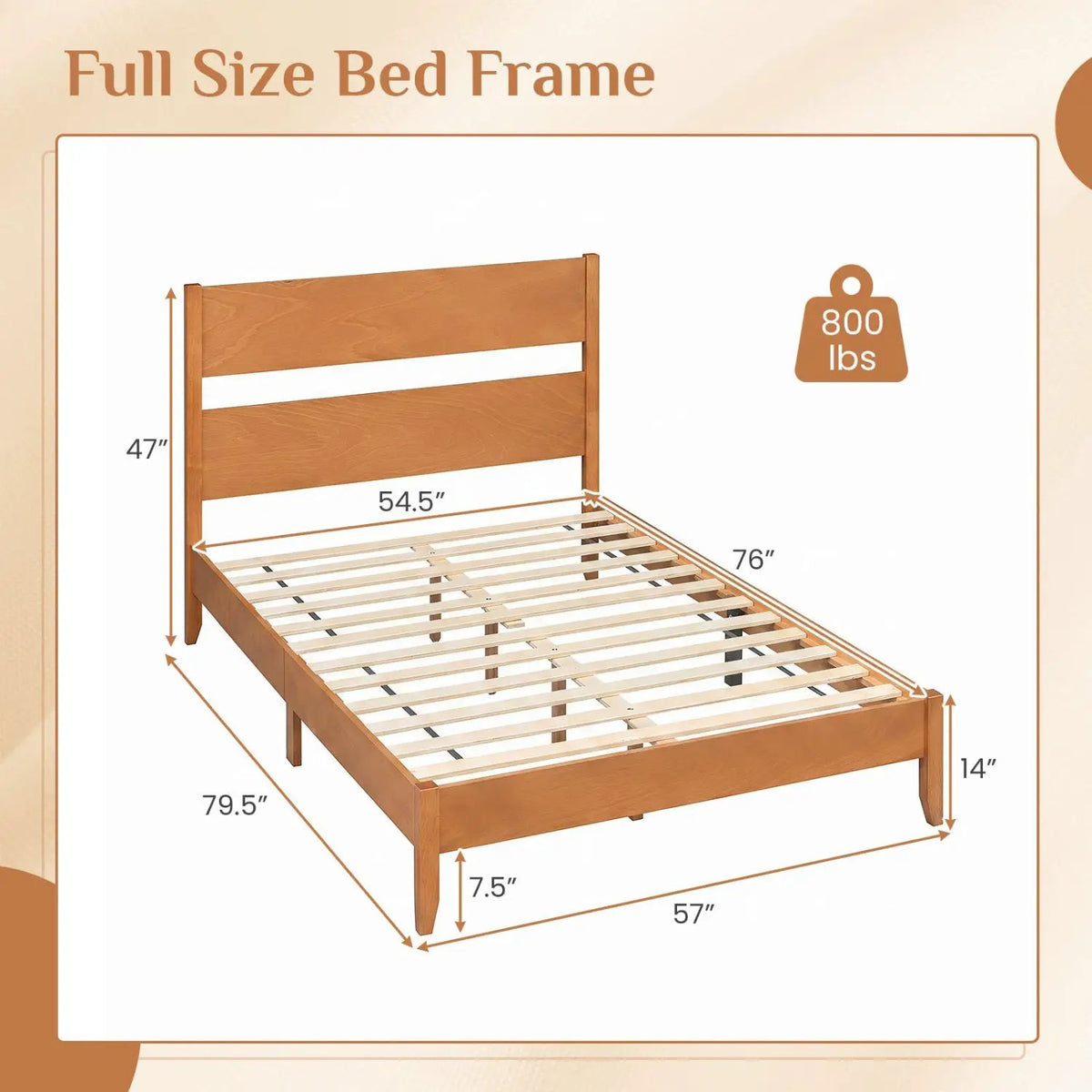 Full Bed Frame with Headboard and Solid Wood Legs by DirectDeals