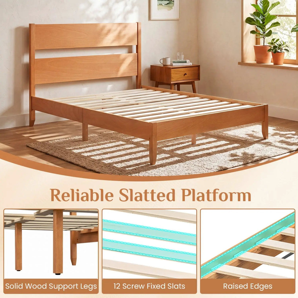 Full Bed Frame with Headboard and Solid Wood Legs by DirectDeals