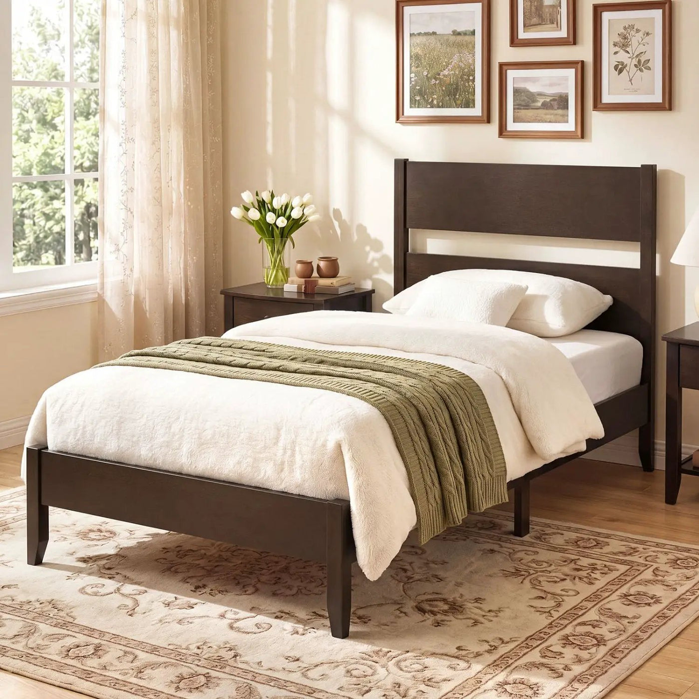 Twin Bed Frame with Headboard and Solid Wood Legs by DirectDeals