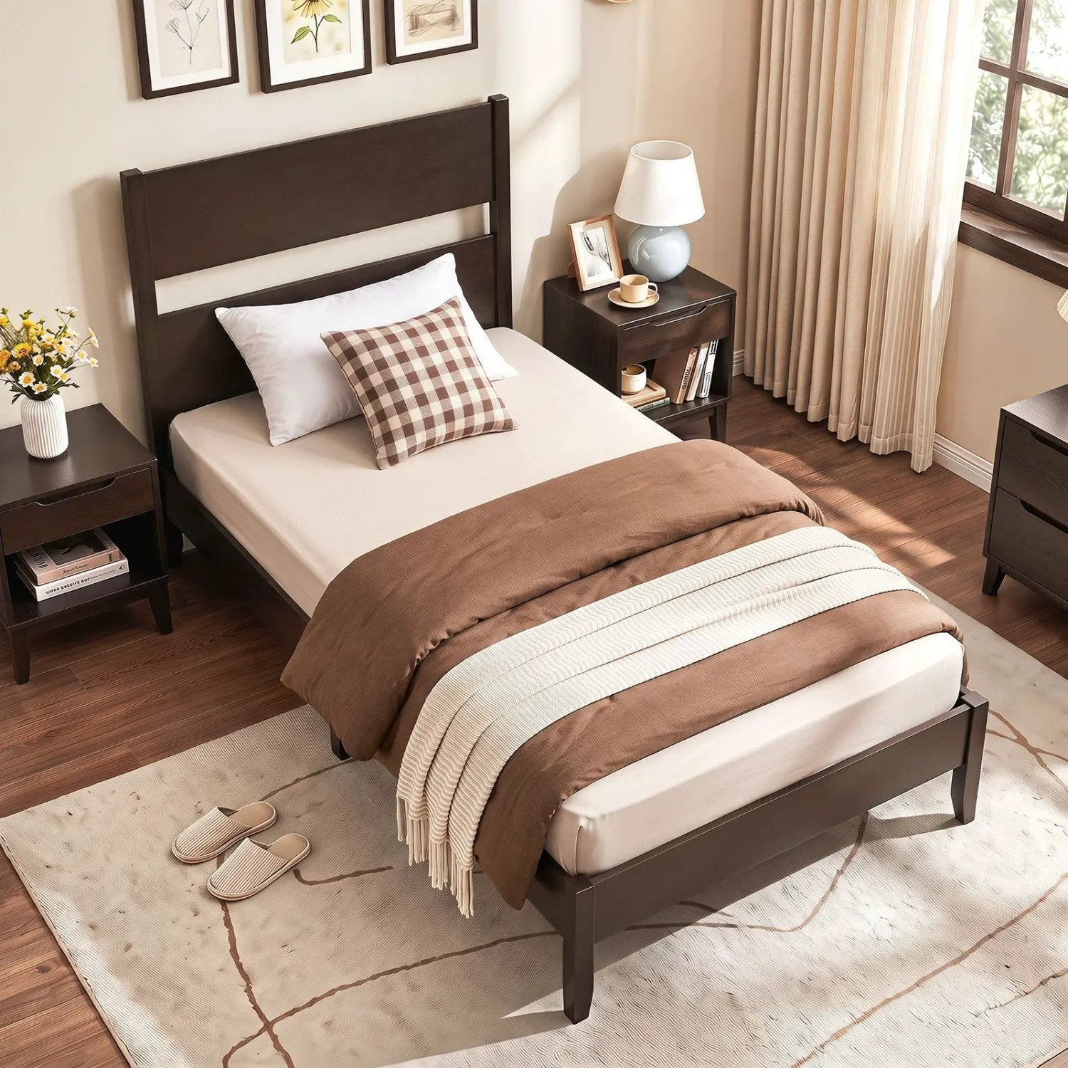 Twin Bed Frame with Headboard and Solid Wood Legs by DirectDeals