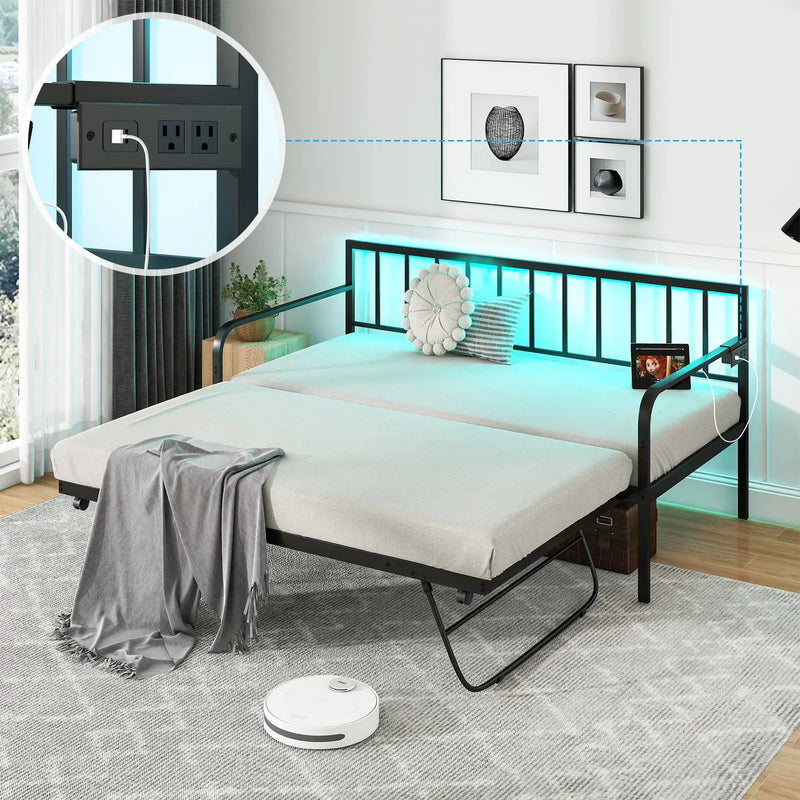 Twin Daybed with Charging Station and LED Lights-Black by DirectDeals