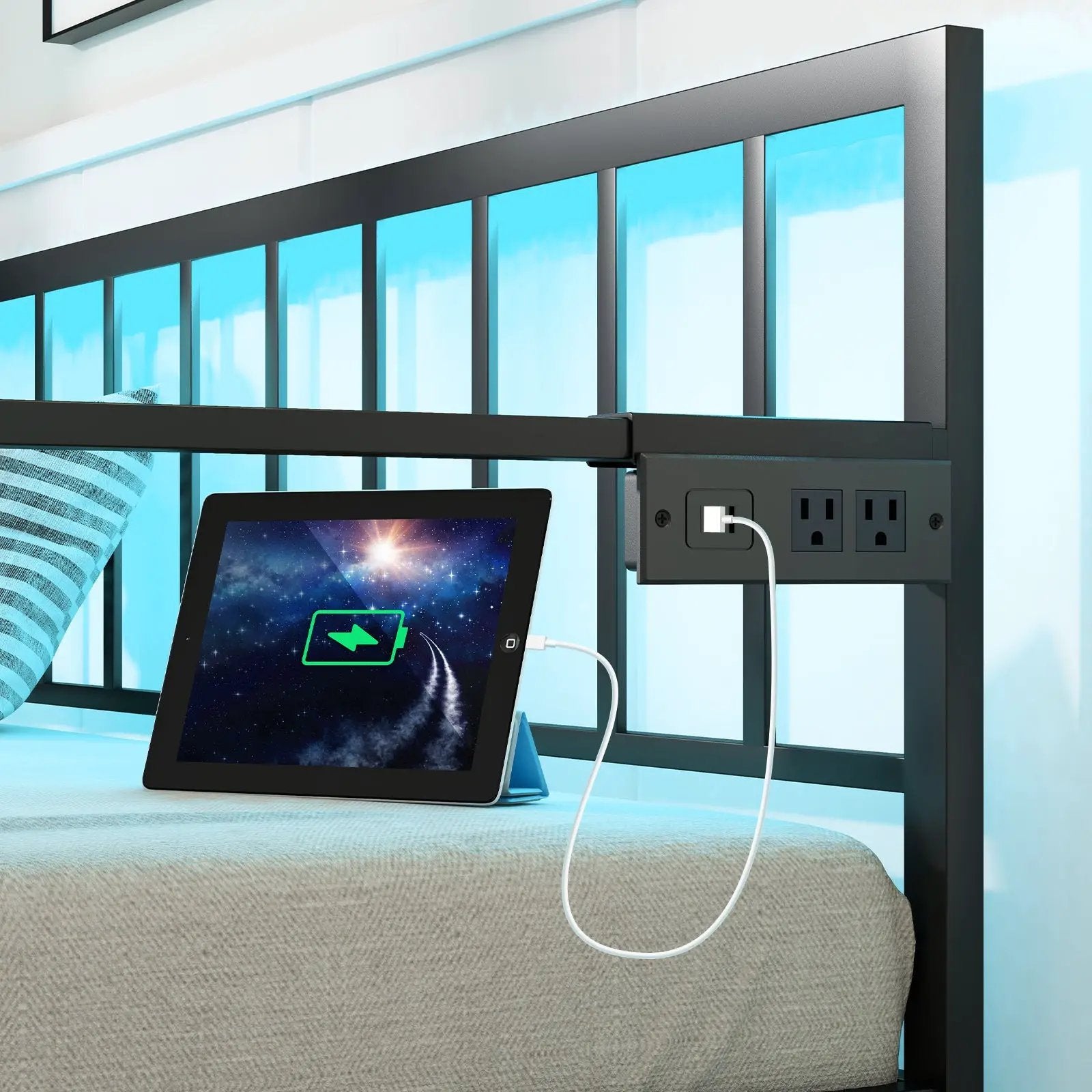 Twin Daybed with Charging Station and LED Lights-Black by DirectDeals