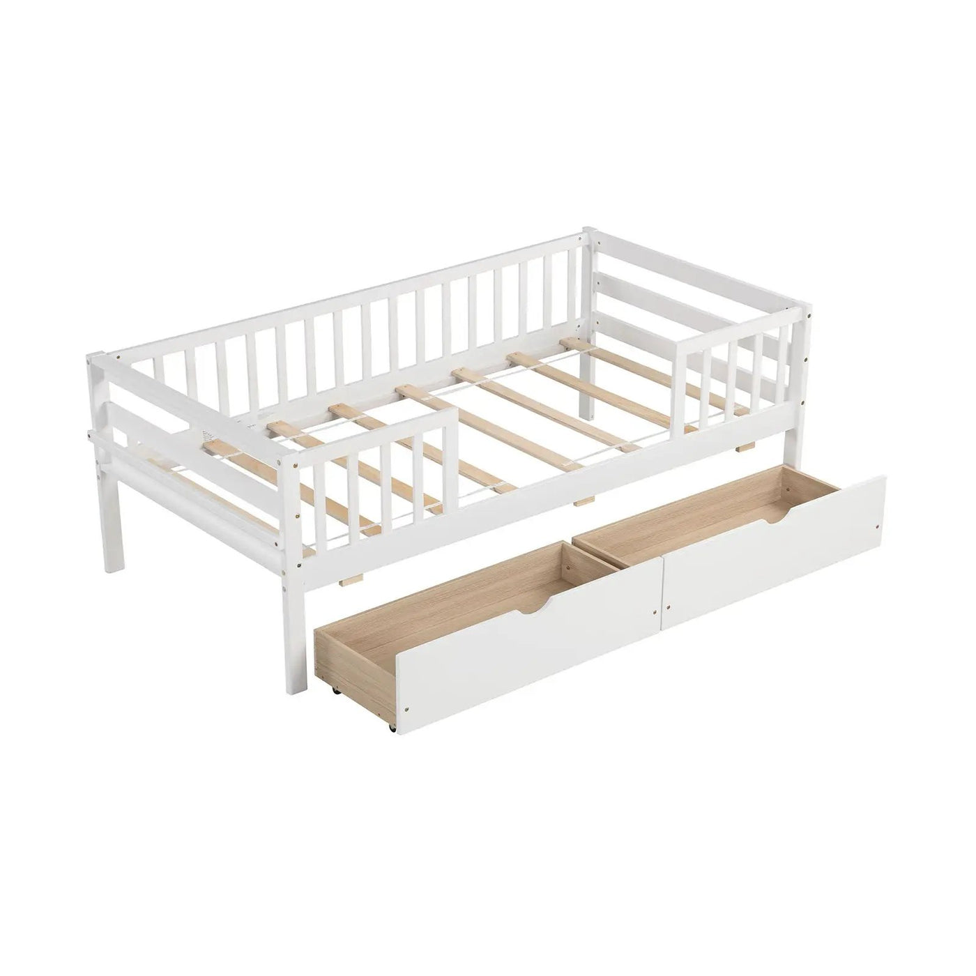 Twin Daybed with Fence and 2 Drawers Kids Bed for Boys & Girls by DirectDeals