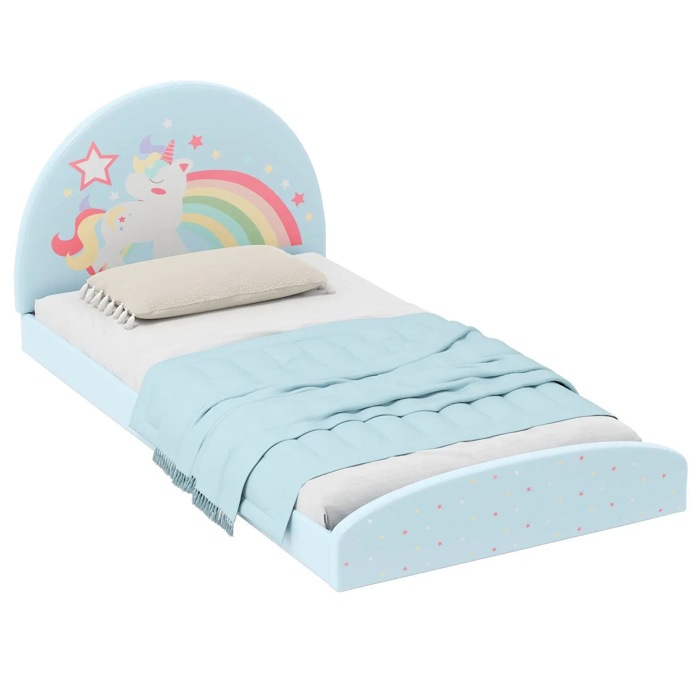 Twin Floor Bed Frame Upholstered Twin Size Kids Floor Bed with 210D Oxford Cloth Floor Mat by DirectDeals
