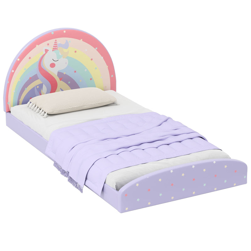 Twin Floor Bed Frame Upholstered Twin Size Kids Floor Bed with 210D Oxford Cloth Floor Mat by DirectDeals
