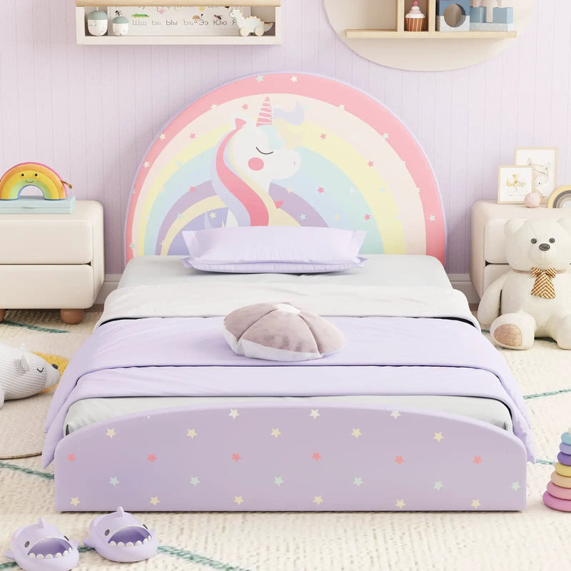 Twin Floor Bed Frame Upholstered Twin Size Kids Floor Bed with 210D Oxford Cloth Floor Mat by DirectDeals