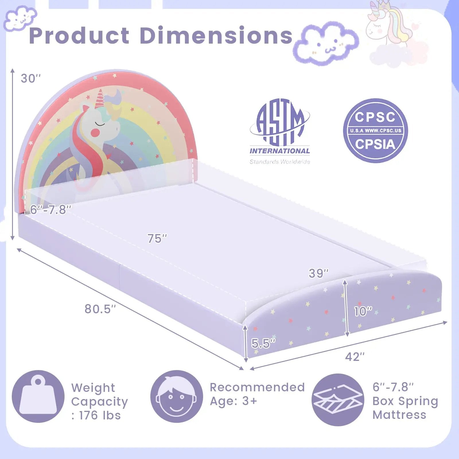 Twin Floor Bed Frame Upholstered Twin Size Kids Floor Bed with 210D Oxford Cloth Floor Mat by DirectDeals