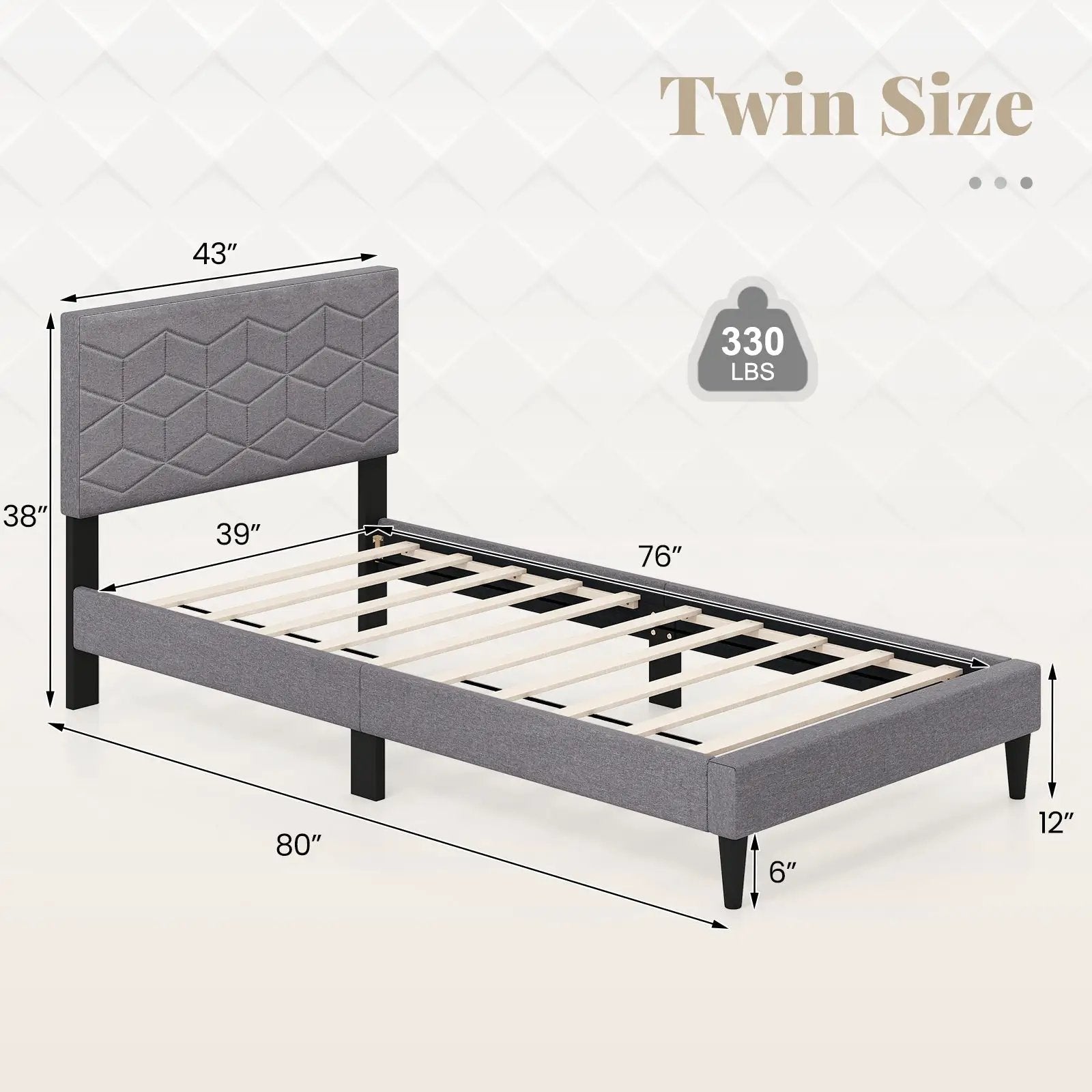 Twin/Full/Queen Size Bed Frame Modern Platform Bed with Linen Fabric Upholstered Headboard by DirectDeals