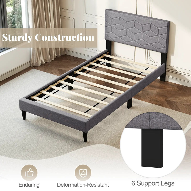 Twin/Full/Queen Size Bed Frame Modern Platform Bed with Linen Fabric Upholstered Headboard by DirectDeals