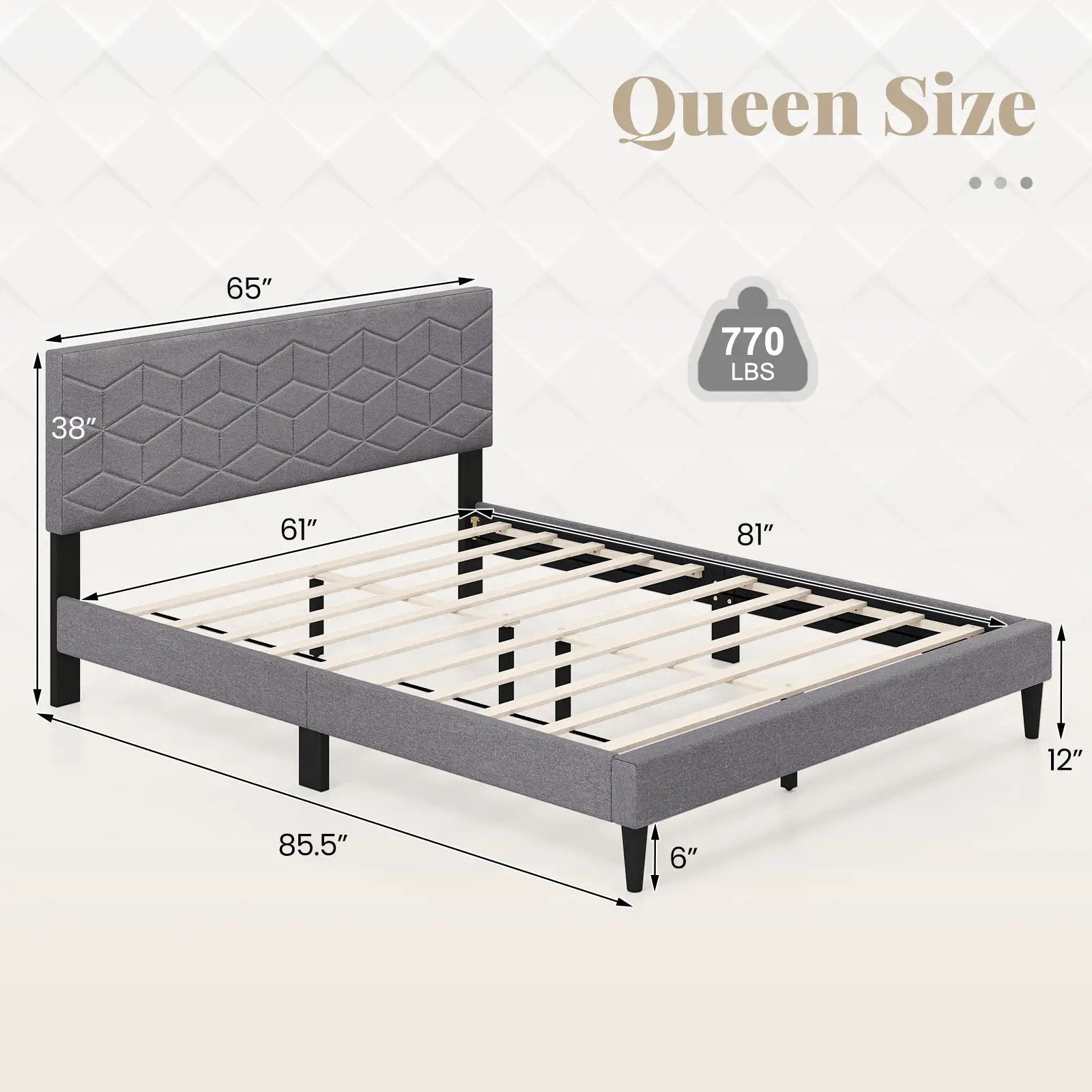 Twin/Full/Queen Size Bed Frame Modern Platform Bed with Linen Fabric Upholstered Headboard by DirectDeals