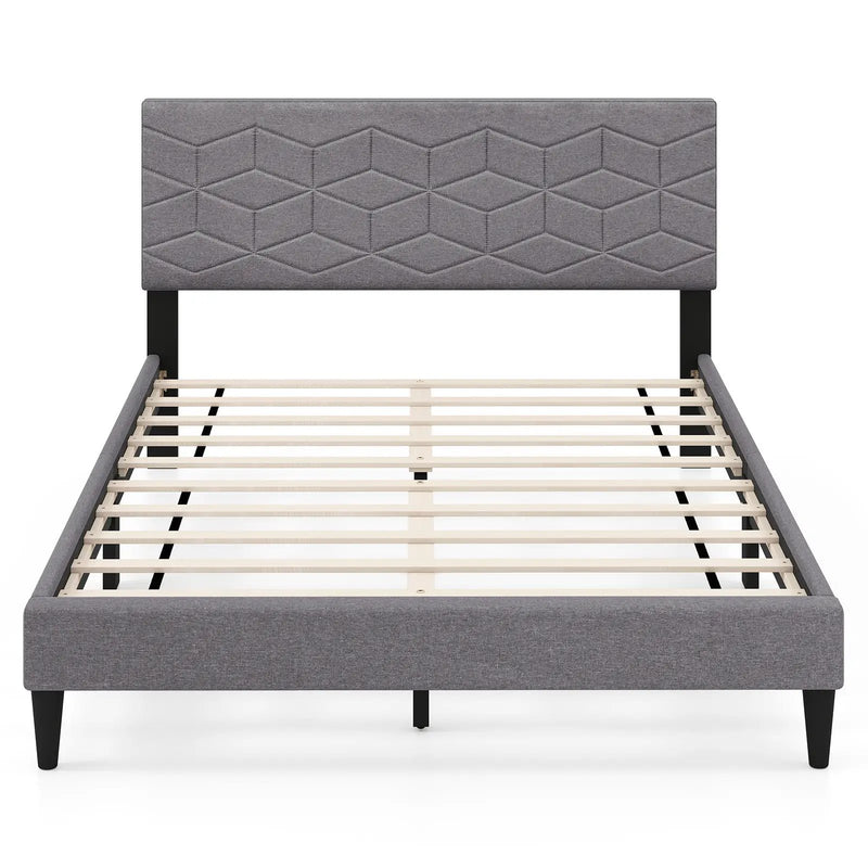 Twin/Full/Queen Size Bed Frame Modern Platform Bed with Linen Fabric Upholstered Headboard by DirectDeals