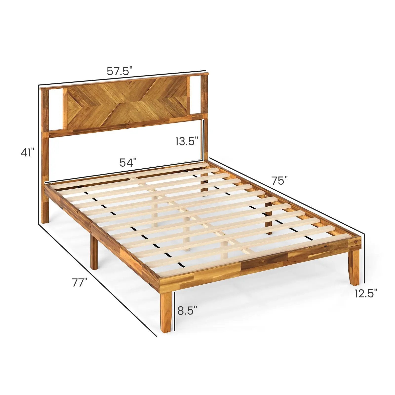 Twin/Full/Queen Size Bed Frame Mid-Century Acacia Wood Platform Bed with Headboard by DirectDeals