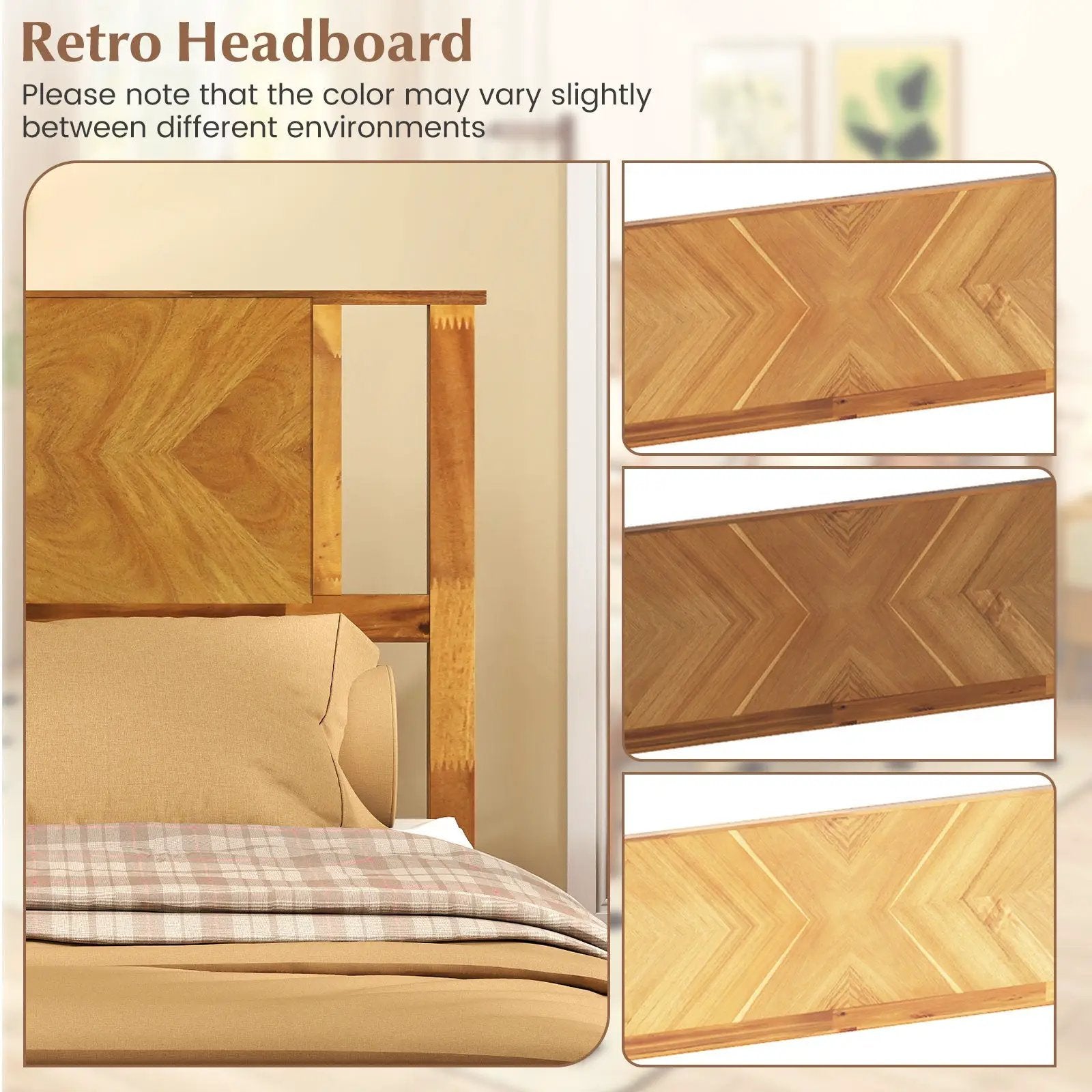 Twin/Full/Queen Size Bed Frame Mid-Century Acacia Wood Platform Bed with Headboard by DirectDeals