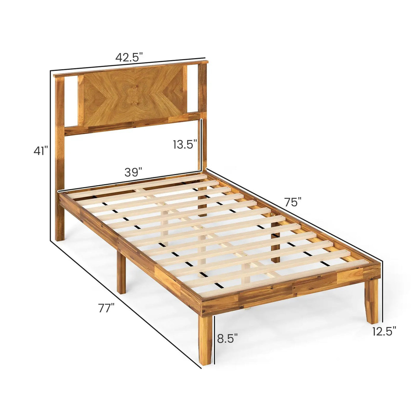 Twin/Full/Queen Size Bed Frame Mid-Century Acacia Wood Platform Bed with Headboard by DirectDeals