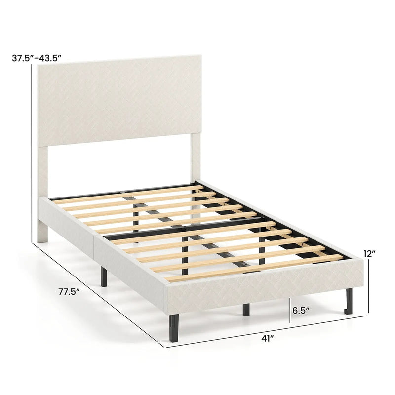 Twin/Full/Queen Size Velvet Bed Frame Upholstered Platform Bed with Chevron Headboard Beige by DirectDeals