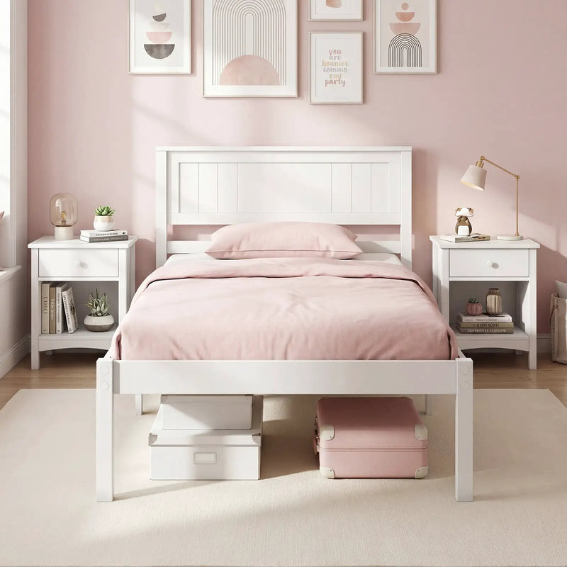 Twin/Full/Queen Size Sturdy Wooden Bed Frame with Headboard and Slat Support by DirectDeals