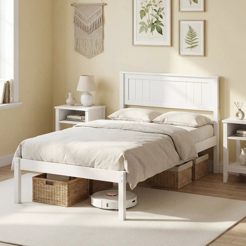 Twin/Full/Queen Size Sturdy Wooden Bed Frame with Headboard and Slat Support by DirectDeals