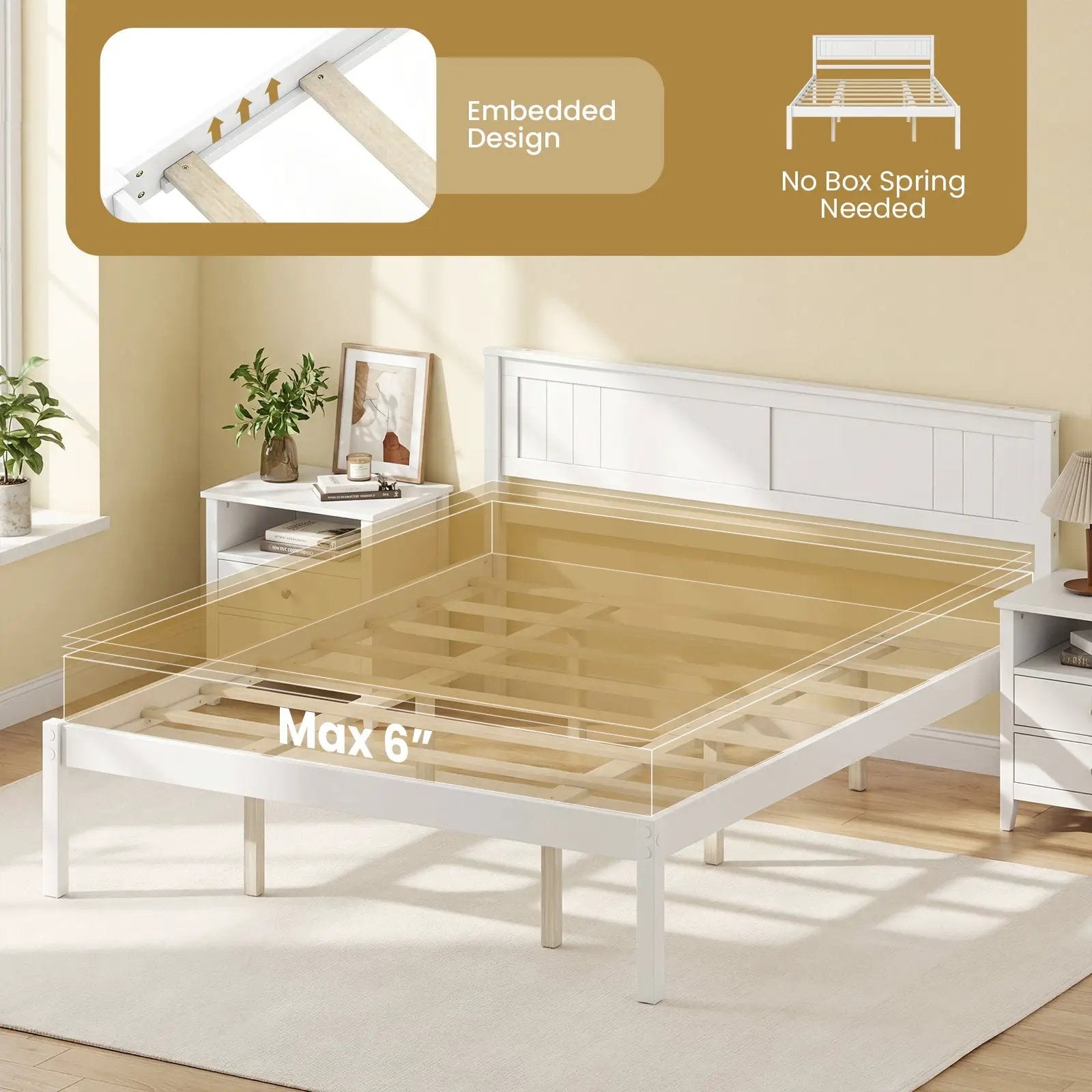 Twin/Full/Queen Size Sturdy Wooden Bed Frame with Headboard and Slat Support by DirectDeals