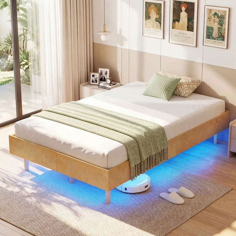 Twin/Full/Queen Size Floating Bed Frame with LED Lights for Bedroom by DirectDeals