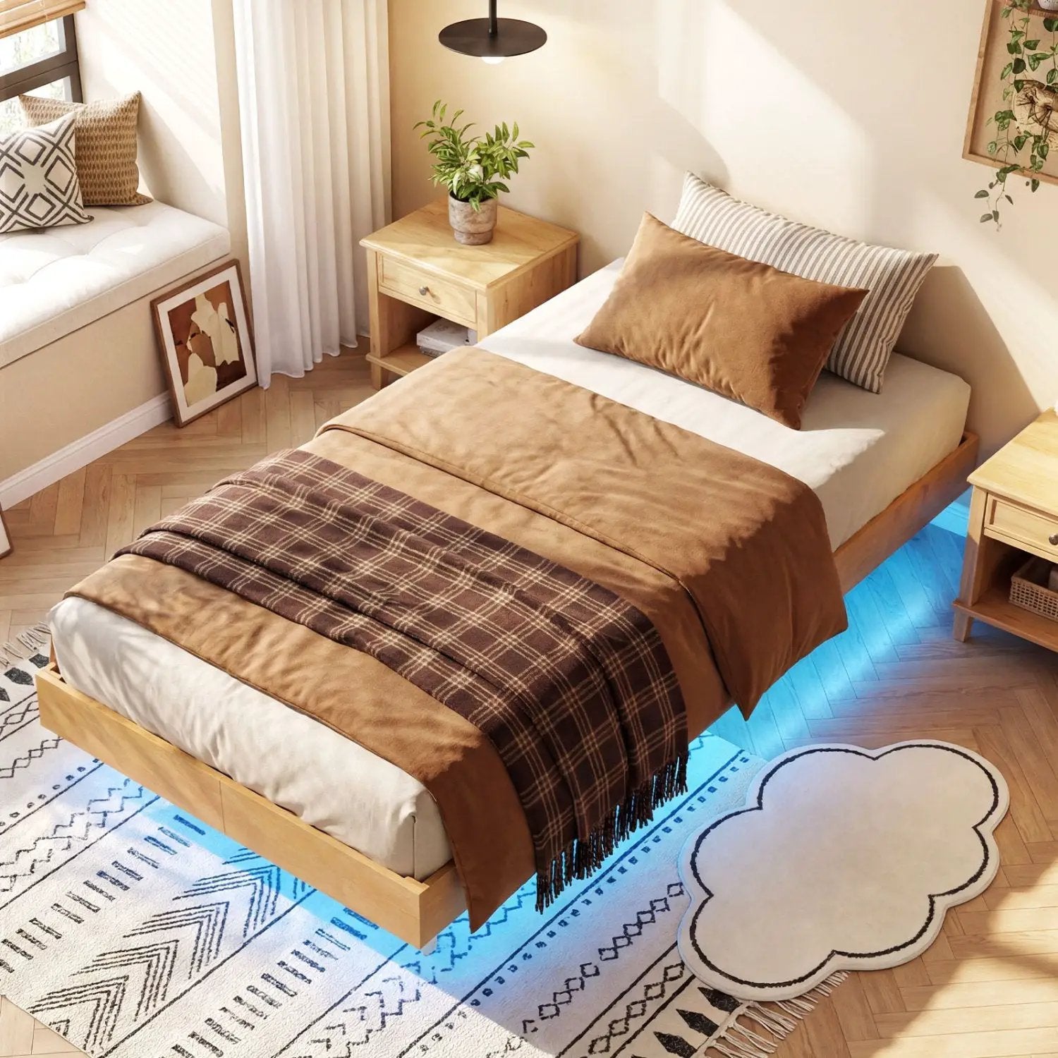 Twin/Full/Queen Size Floating Bed Frame with LED Lights for Bedroom by DirectDeals