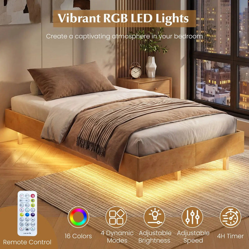 Twin/Full/Queen Size Floating Bed Frame with LED Lights for Bedroom by DirectDeals