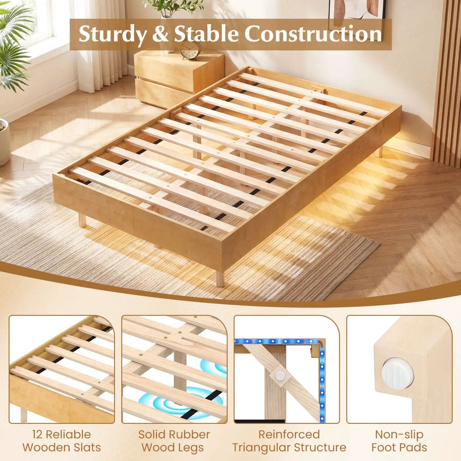 Twin/Full/Queen Size Floating Bed Frame with LED Lights for Bedroom by DirectDeals