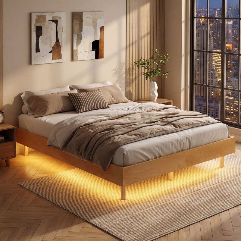 Twin/Full/Queen Size Floating Bed Frame with LED Lights for Bedroom by DirectDeals