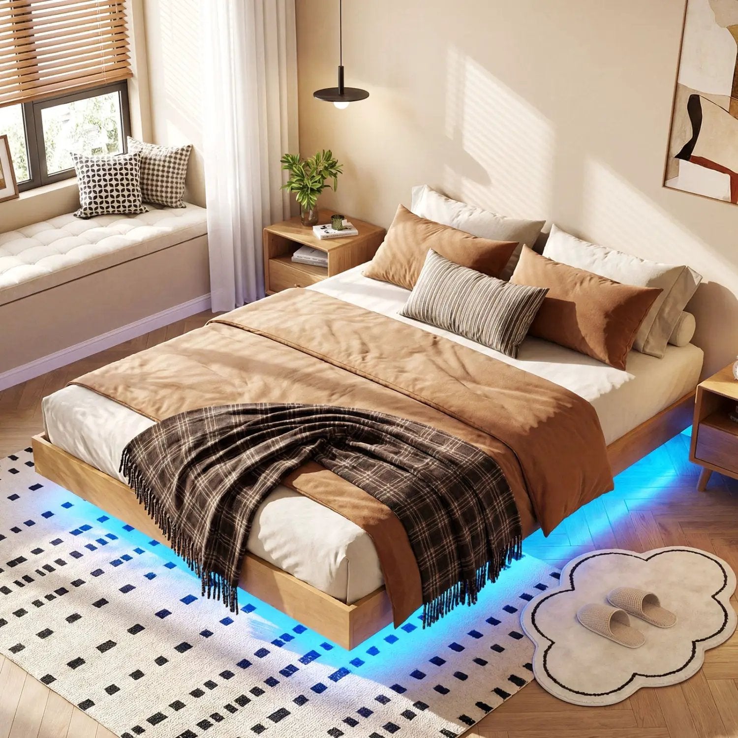 Twin/Full/Queen Size Floating Bed Frame with LED Lights for Bedroom by DirectDeals