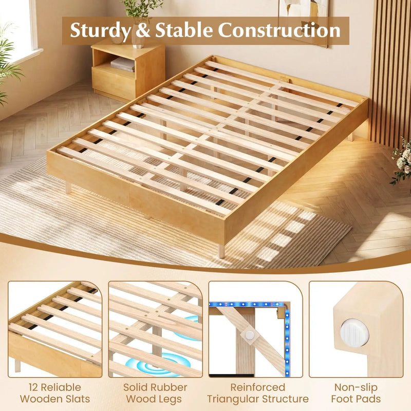 Twin/Full/Queen Size Floating Bed Frame with LED Lights for Bedroom by DirectDeals