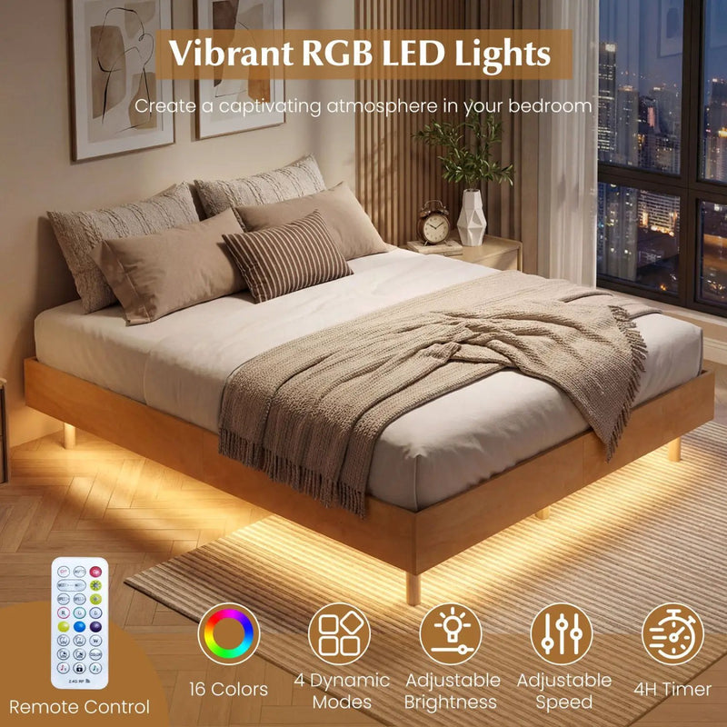 Twin/Full/Queen Size Floating Bed Frame with LED Lights for Bedroom by DirectDeals