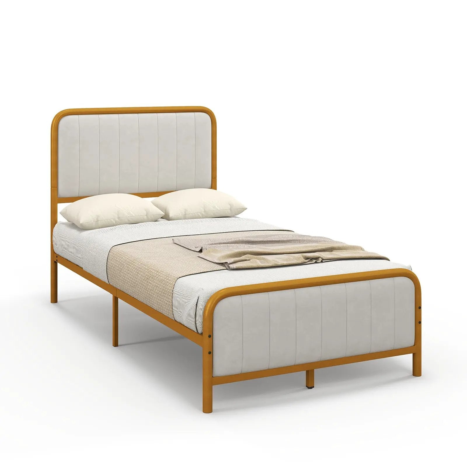 Upholstered Gold Platform Bed Frame with Velvet Headboard by DirectDeals