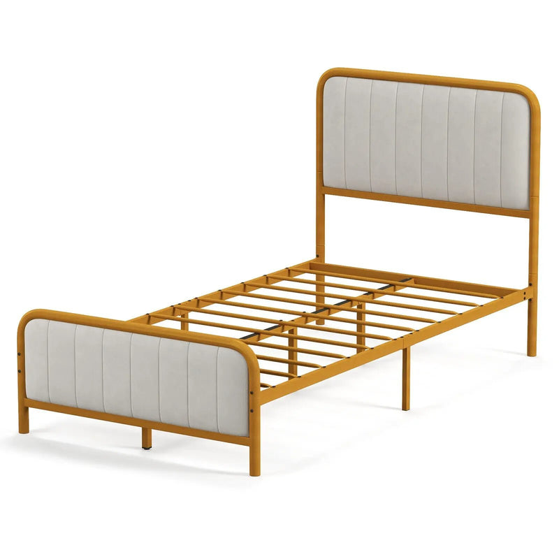 Upholstered Gold Platform Bed Frame with Velvet Headboard by DirectDeals