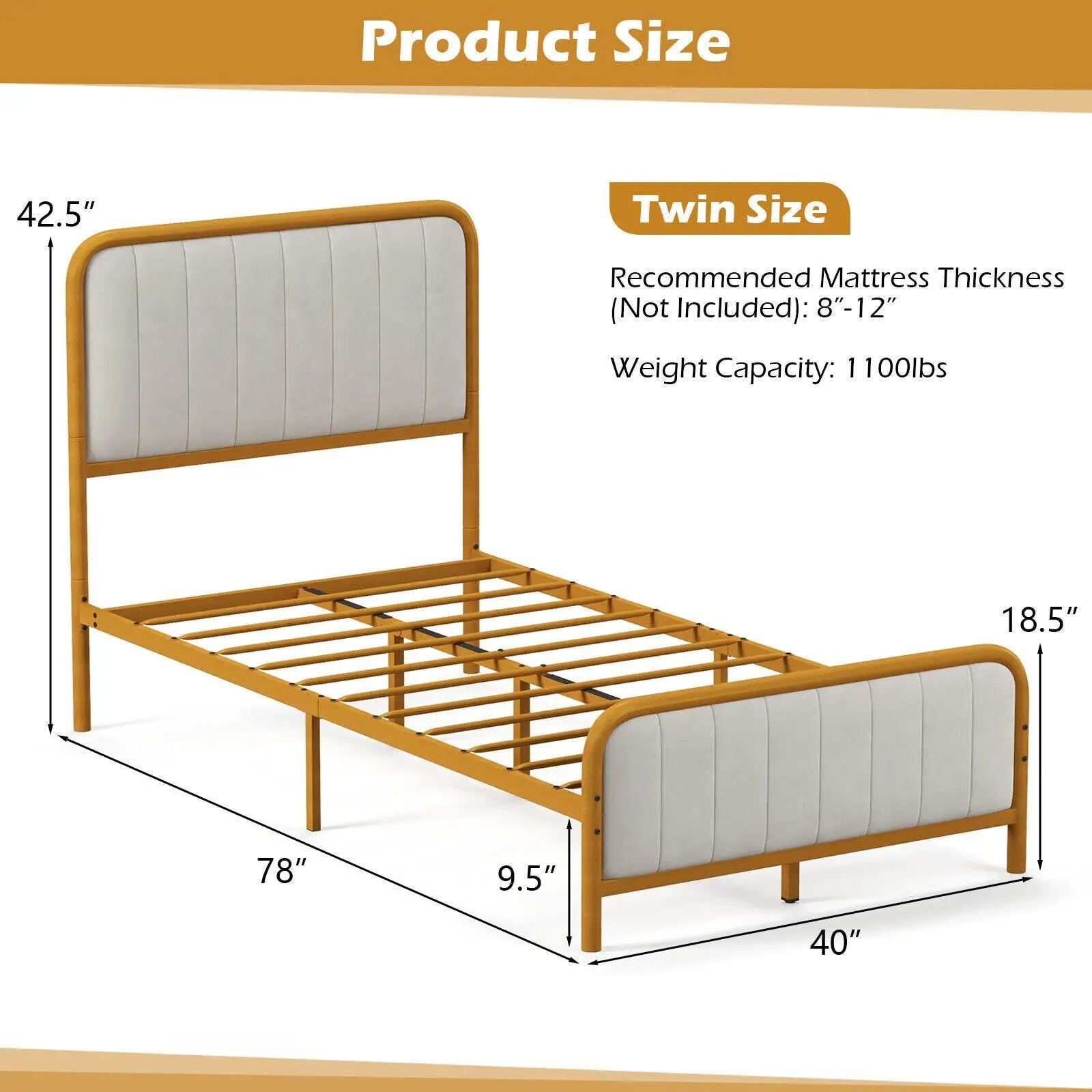Upholstered Gold Platform Bed Frame with Velvet Headboard by DirectDeals