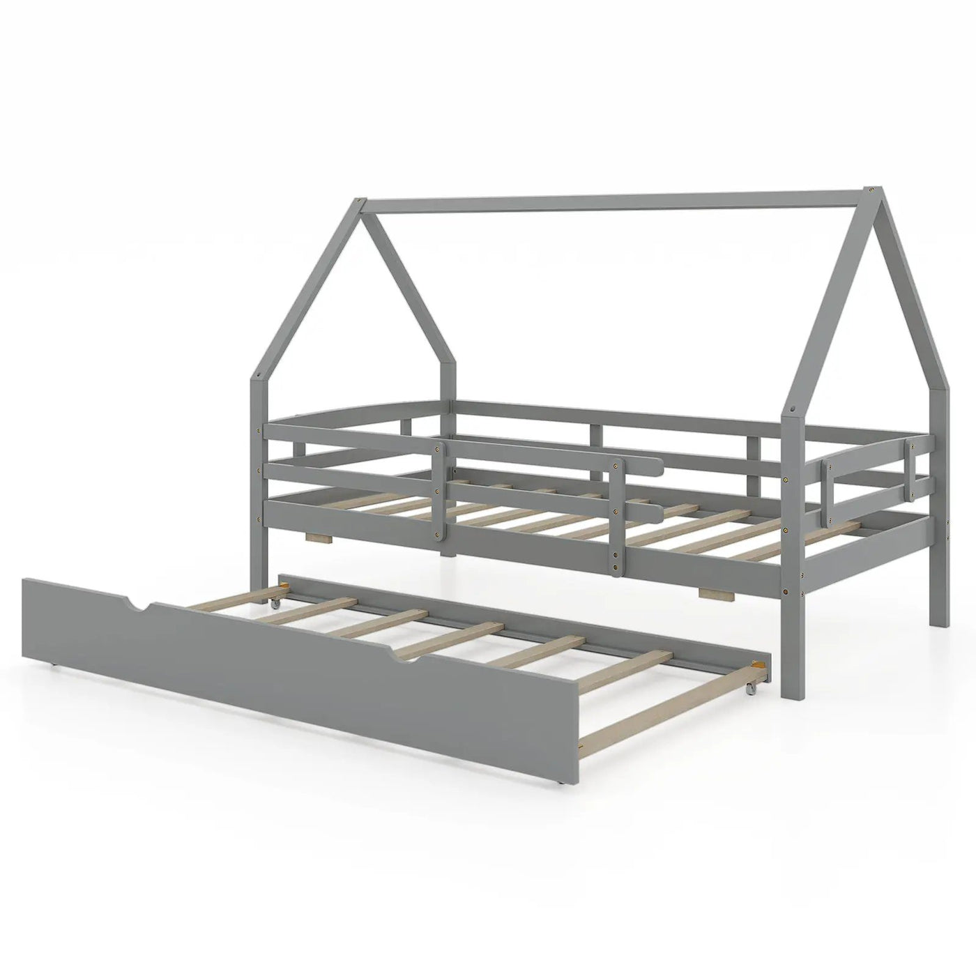 Twin House Bed with Trundle and Fence Rail by DirectDeals