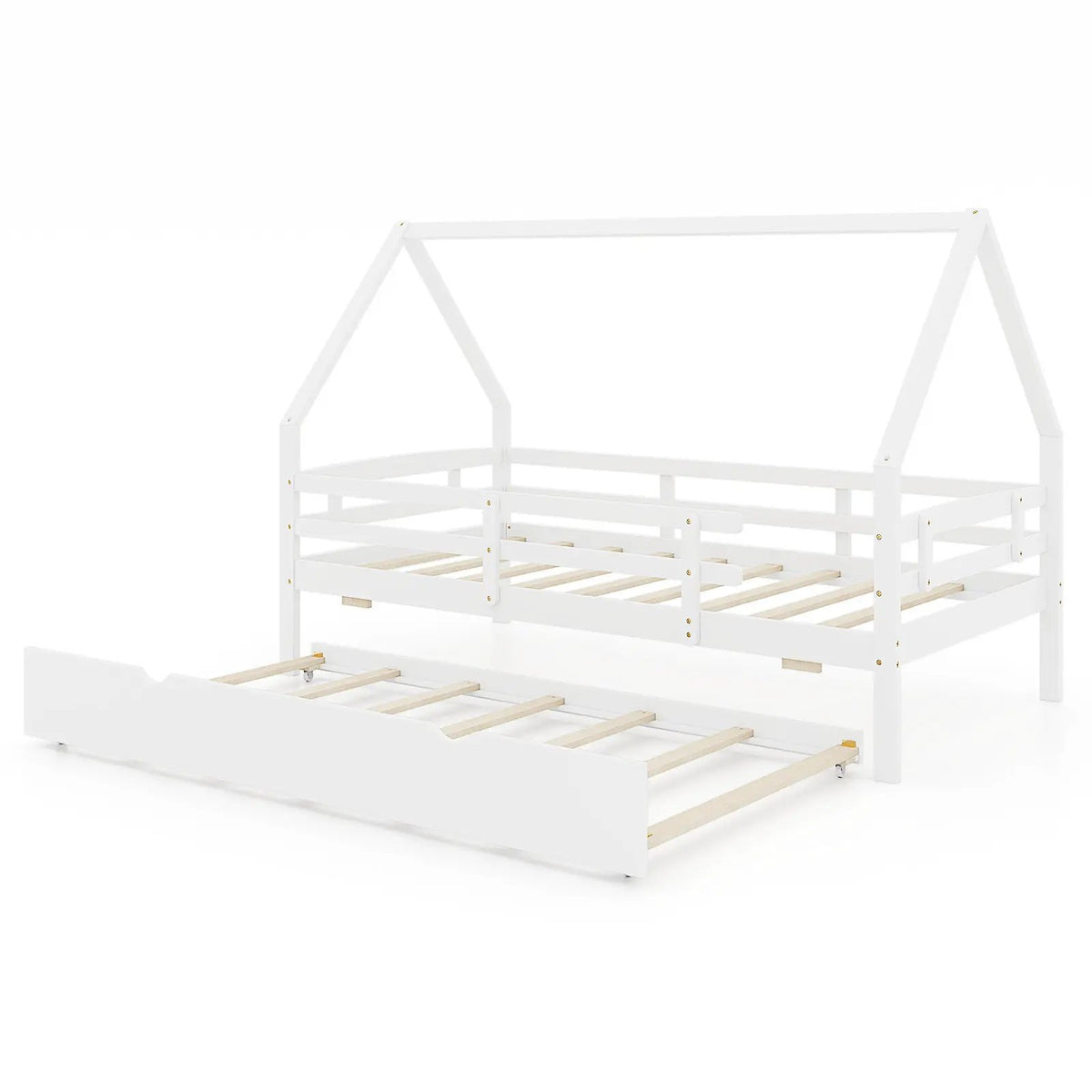 Twin House Bed with Trundle and Fence Rail by DirectDeals