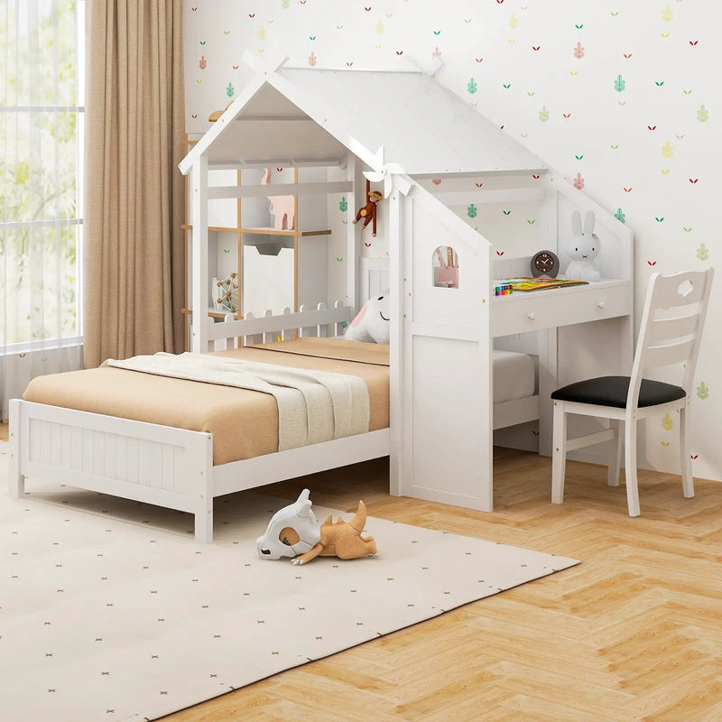 Twin House Bed with with 2 Drawers and Windmill-White by DirectDeals