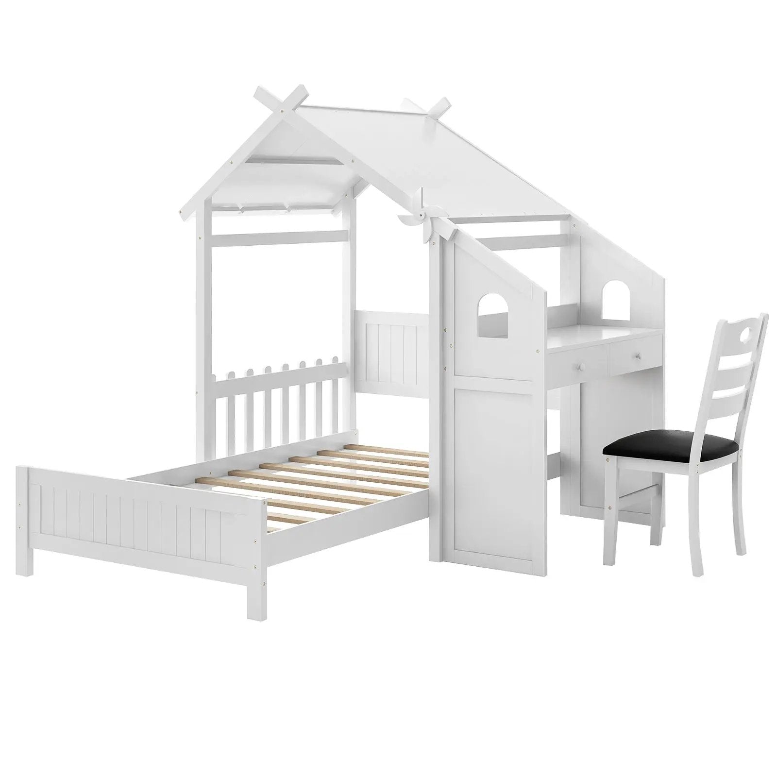 Twin House Bed with with 2 Drawers and Windmill-White by DirectDeals