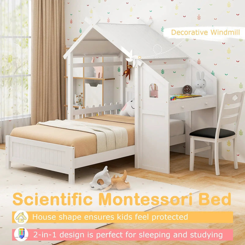 Twin House Bed with with 2 Drawers and Windmill-White by DirectDeals