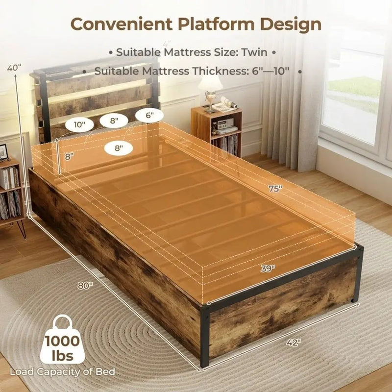 Twin Bed Frame with 4 Large Storage Drawers – Space by DirectDeals