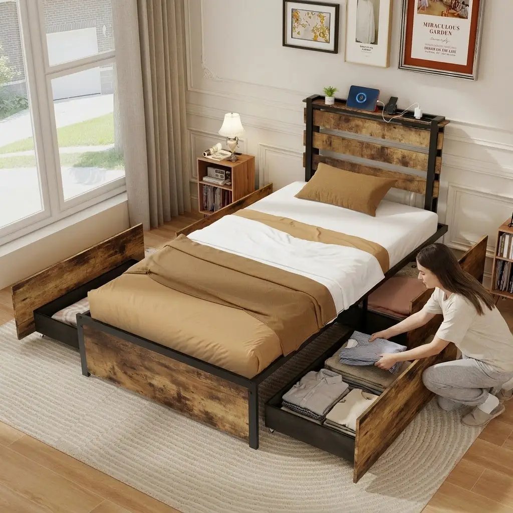 Twin Bed Frame with 4 Large Storage Drawers – Space by DirectDeals