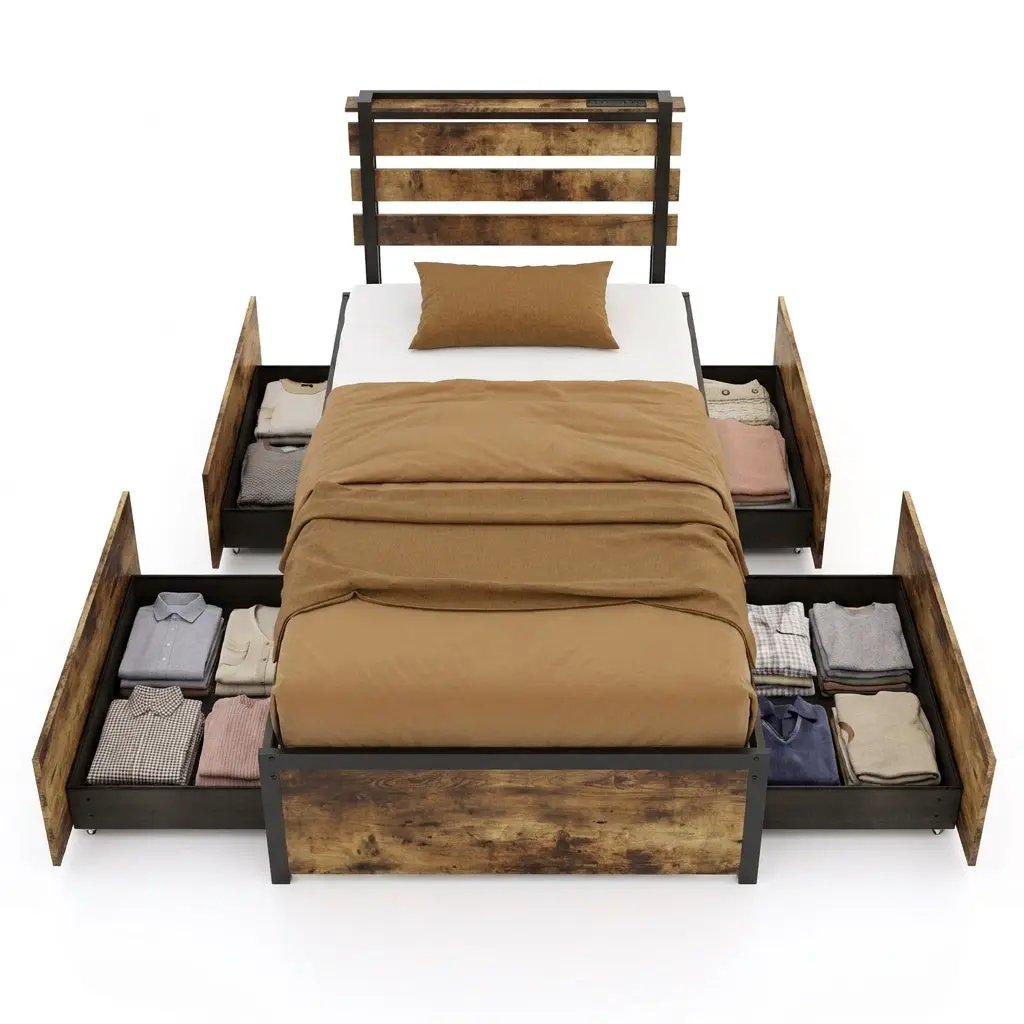 Twin Bed Frame with 4 Large Storage Drawers – Space by DirectDeals