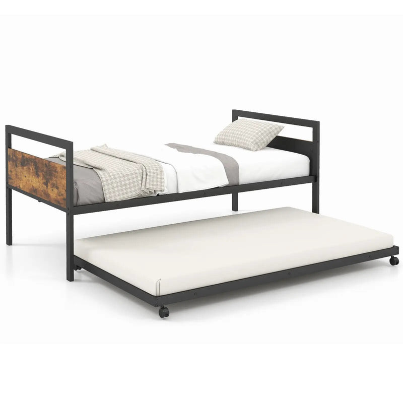 Twin Metal Daybed with Trundle Lockable Wheels-Twin Size by DirectDeals