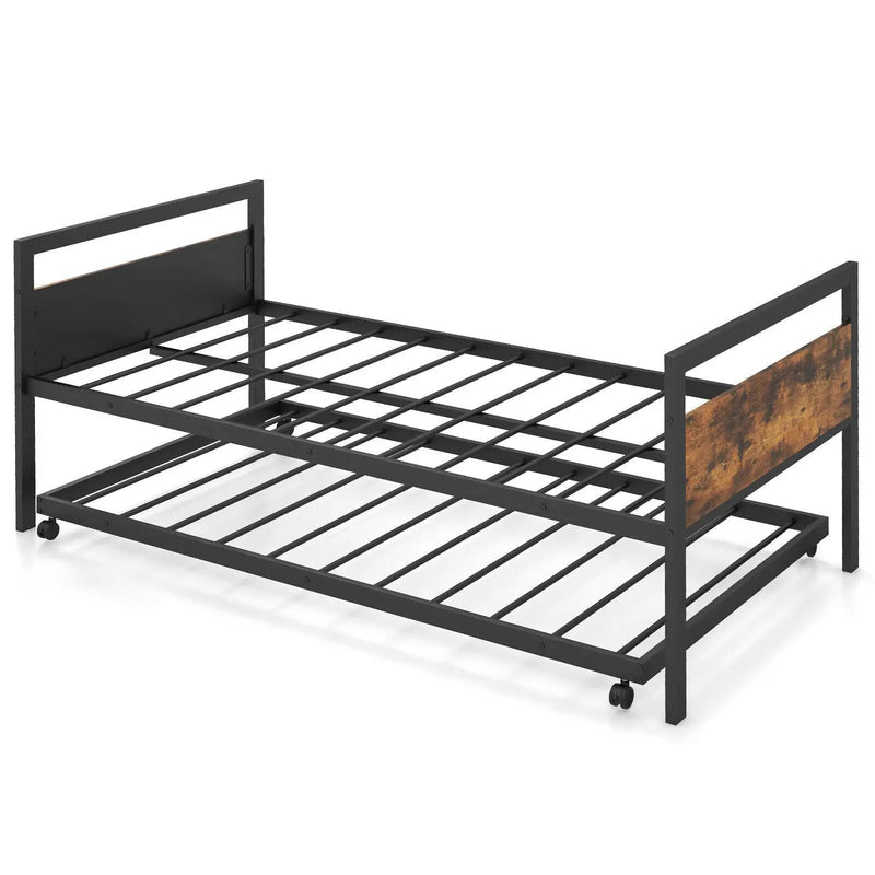 Twin Metal Daybed with Trundle Lockable Wheels-Twin Size by DirectDeals