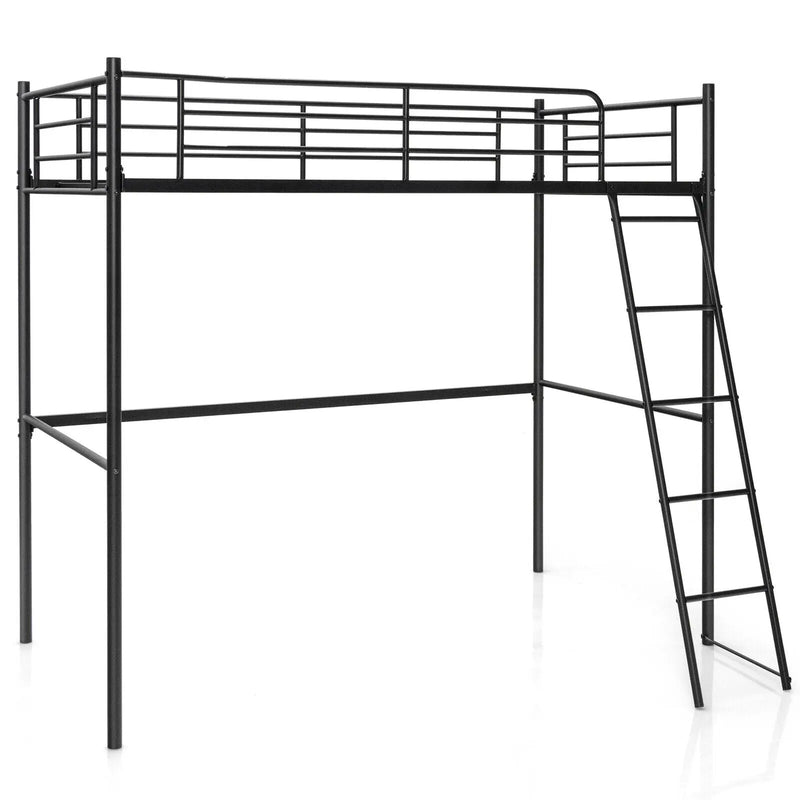 Twin Metal Loft Bed with Ladderand High Guard Rails by DirectDeals