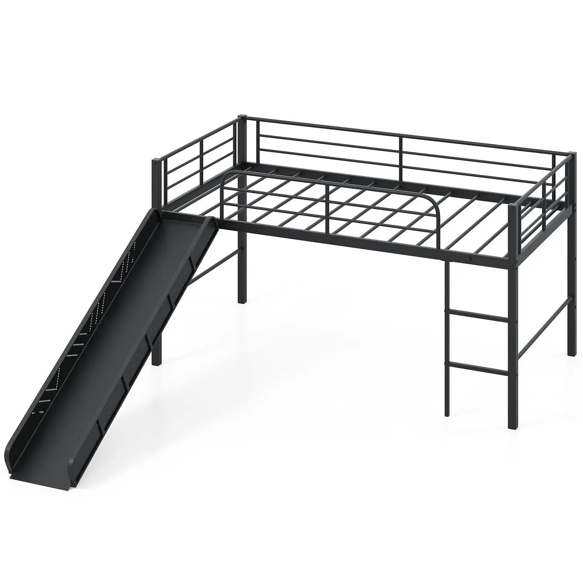 Twin Metal Loft Bed with Slide Safety Guardrails and Built-in Ladder by DirectDeals
