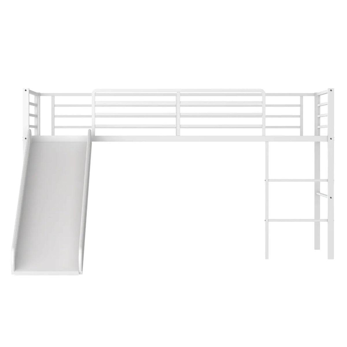 Twin Metal Loft Bed with Slide Safety Guardrails and Built-in Ladder by DirectDeals