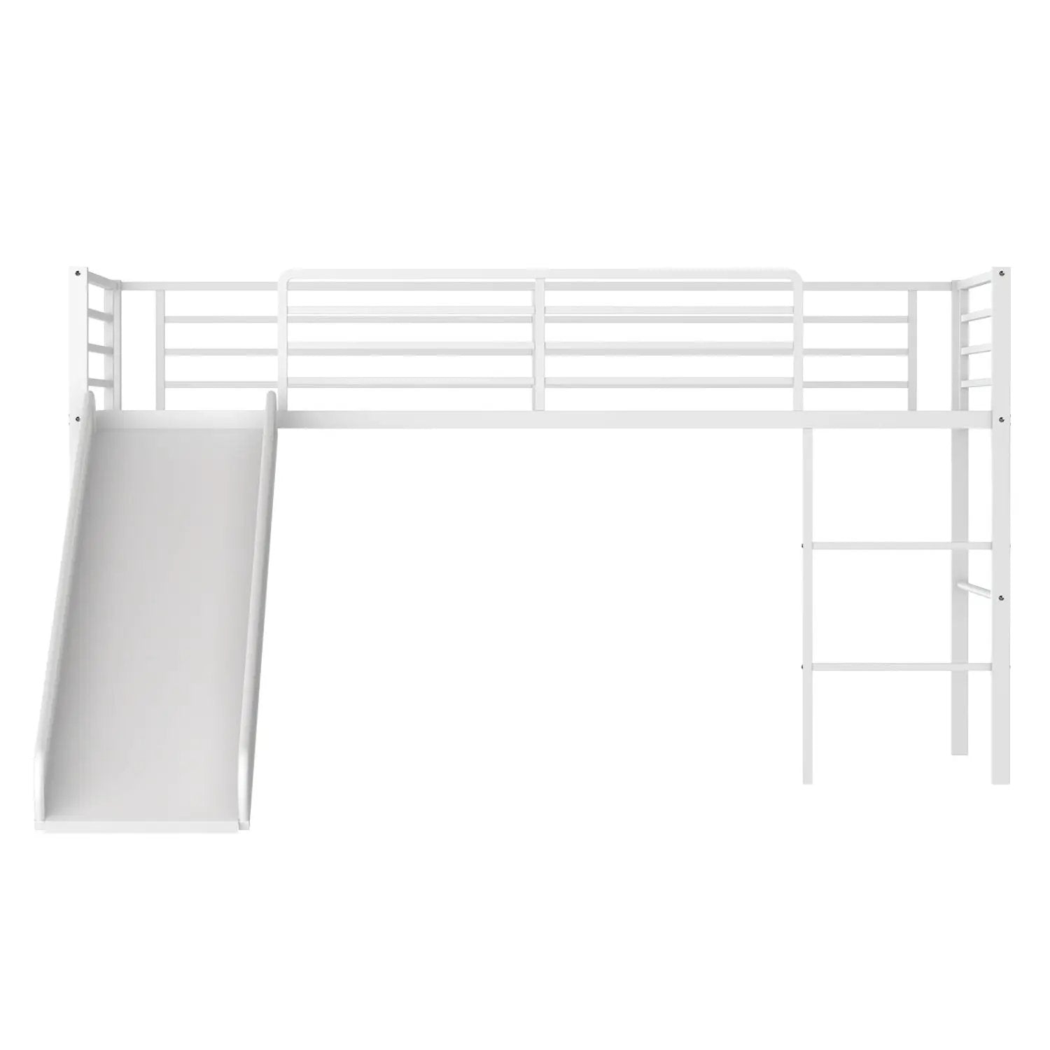 Twin Metal Loft Bed with Slide Safety Guardrails and Built-in Ladder by DirectDeals