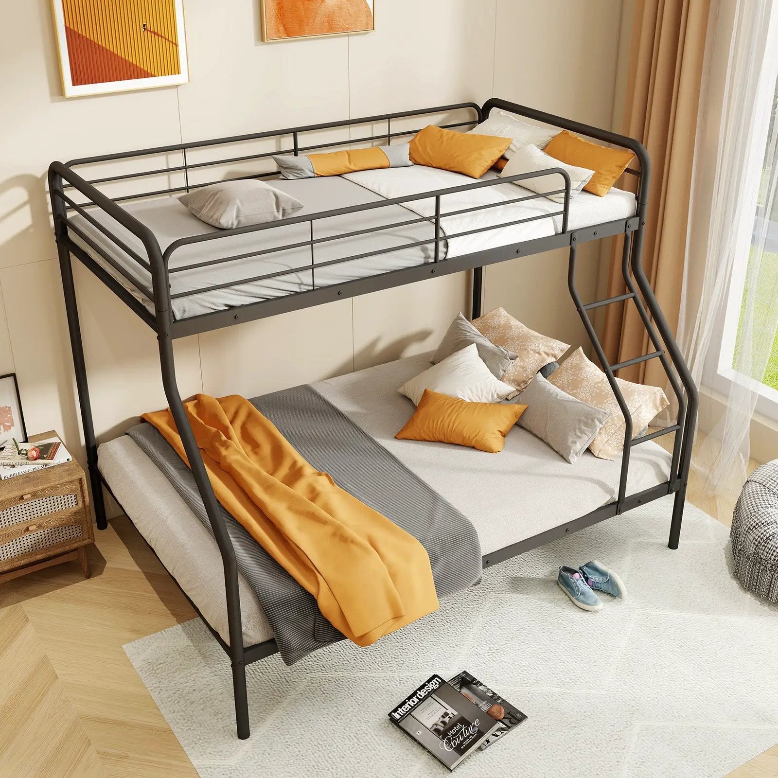 Twin Over Full Bunk Bed with Ladder and Full-length Guardrails by DirectDeals